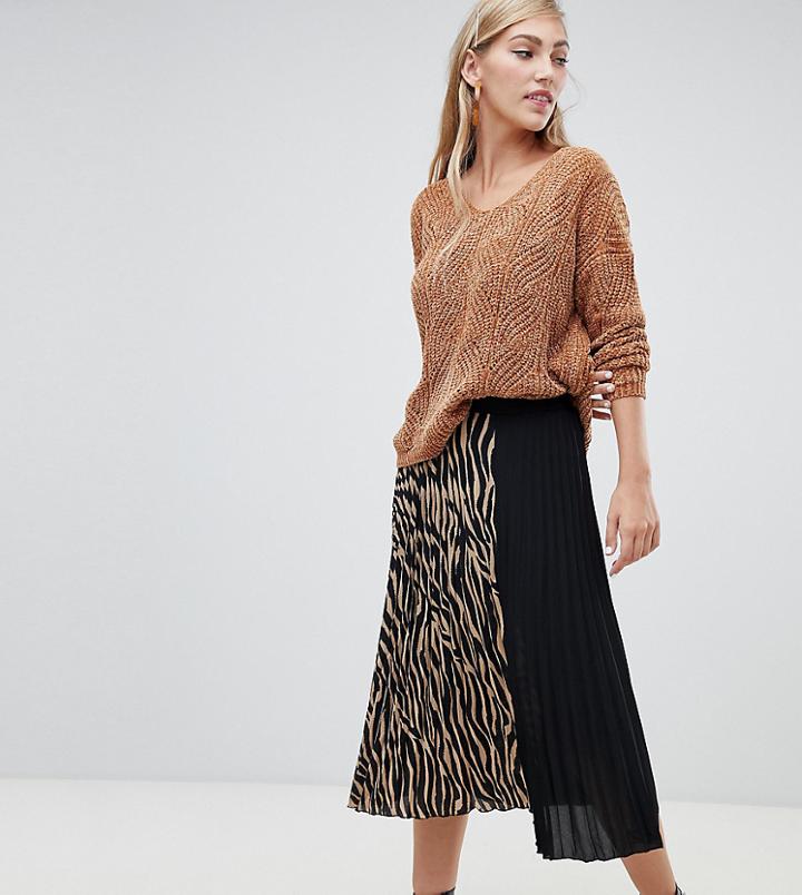 Stradivarius Zebra Print Pleat Midi Skirt-multi