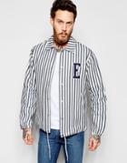 Edwin Coach Jacket Cotton Vertical Stripes Logo Patch - Blue Stripes