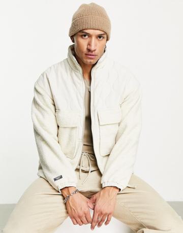 Jack & Jones Originals Fleece Jacket With Pockets In Off White