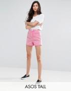 Asos Tall Denim Mom Shorts In Pink - Pink