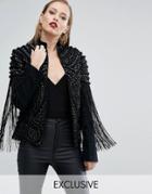 A Star Is Born Embroidered Fringe Trophy Jacket - Black