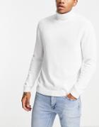 Asos Design Midweight Cotton Roll Neck Sweater In White