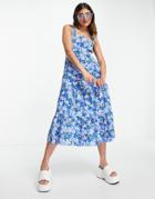 Influence Tie Back Midi Dress In Blue Floral Print