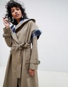 Asos White Trench Coat With Check Lining-green