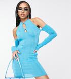 Asyou Cold Shoulder Cut Out Mini Dress In Aqua-blue