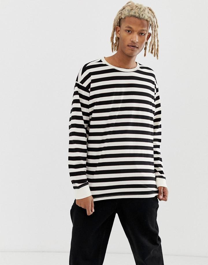 New Look Oversized Stripe Long Sleeve T-shirt In Ecru - Multi