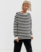 New Look Oversized Stripe Long Sleeve T-shirt In Ecru - Multi