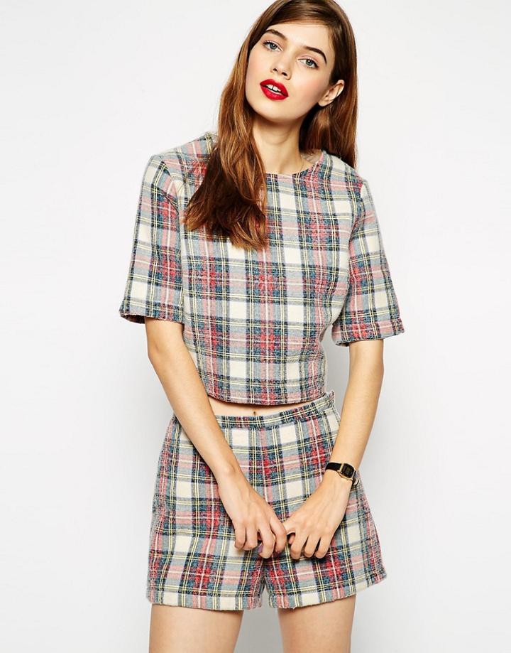 Asos Top In Premium Bonded Brushed Check Co-ord - Multi
