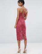 Asos Lace Cami Midi Dress With Strappy Back - Pink