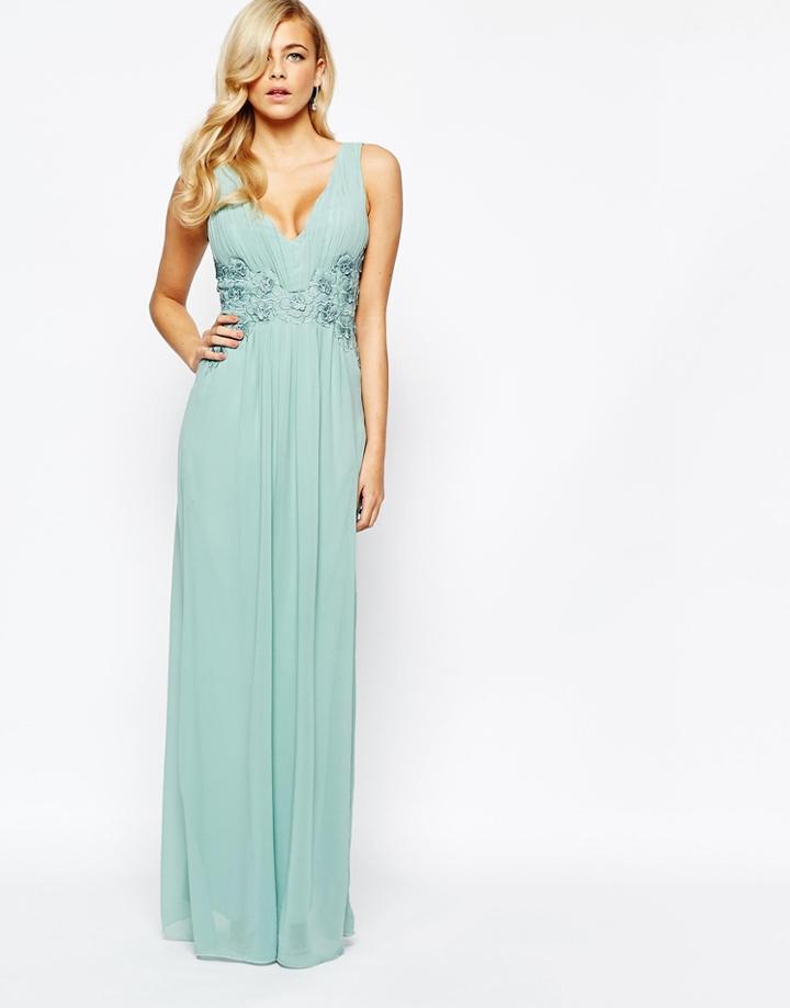Little Mistress Lace Waist Maxi Dress - Sage Green