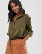 River Island Drawstring Waist Shirt In Khaki-green