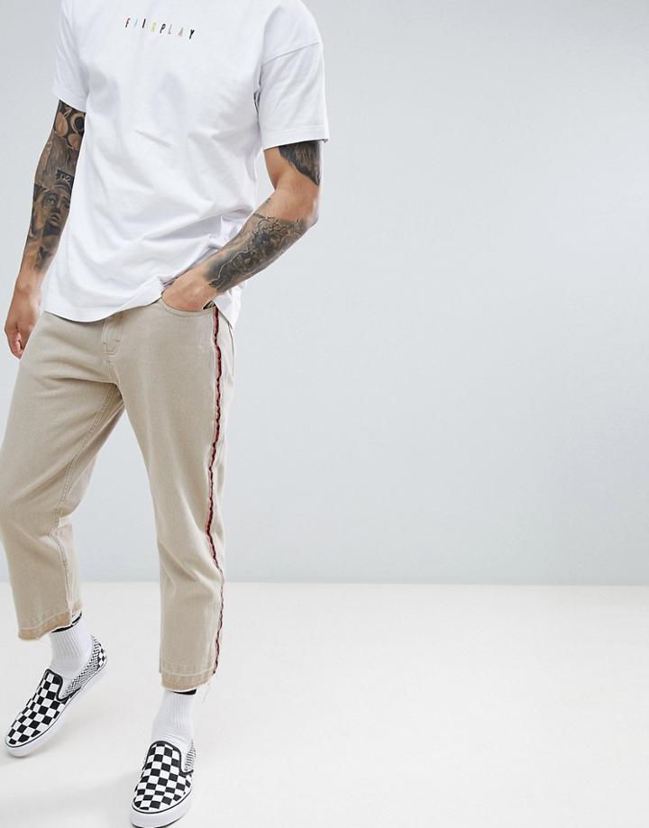 Fairplay Relaxed Skate Chino With Side Stripe In Stone - Stone