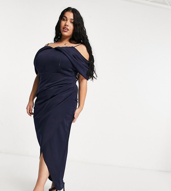 Jaded Rose Plus Off Shoulder Drape Maxi Dress In Navy