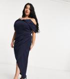 Jaded Rose Plus Off Shoulder Drape Maxi Dress In Navy