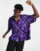 Asos Design Boxy Oversized Shirt With Lightening Effect Print In Satin-black