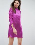 Asos Mini Shift Dress With Tie Detail Sleeves - Purple