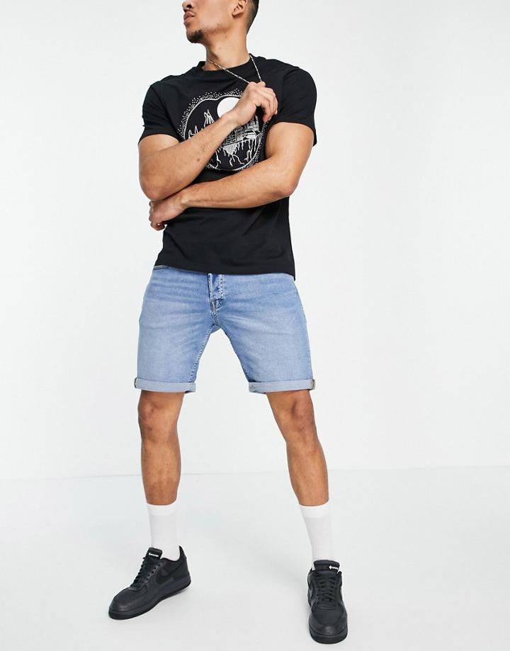 Jack & Jones Intelligence Denim Shorts In Light Blue-blues