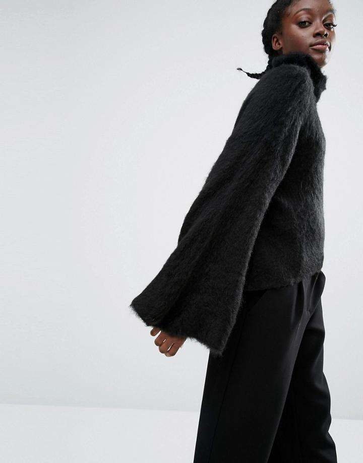 Monki High Neck Fluffy Sweater - Black