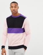 Asos Design Sweatshirt With Color Blocking-pink