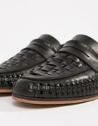 Asos Design Loafers In Woven Black Leather - Black