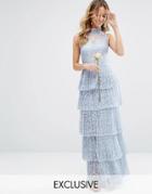 Bodyfrock Pleated Lace Maxi Dress With Tiers - Pink