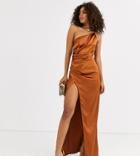 Little Mistress Tall One Shoulder Satin Maxi Dress In Rust