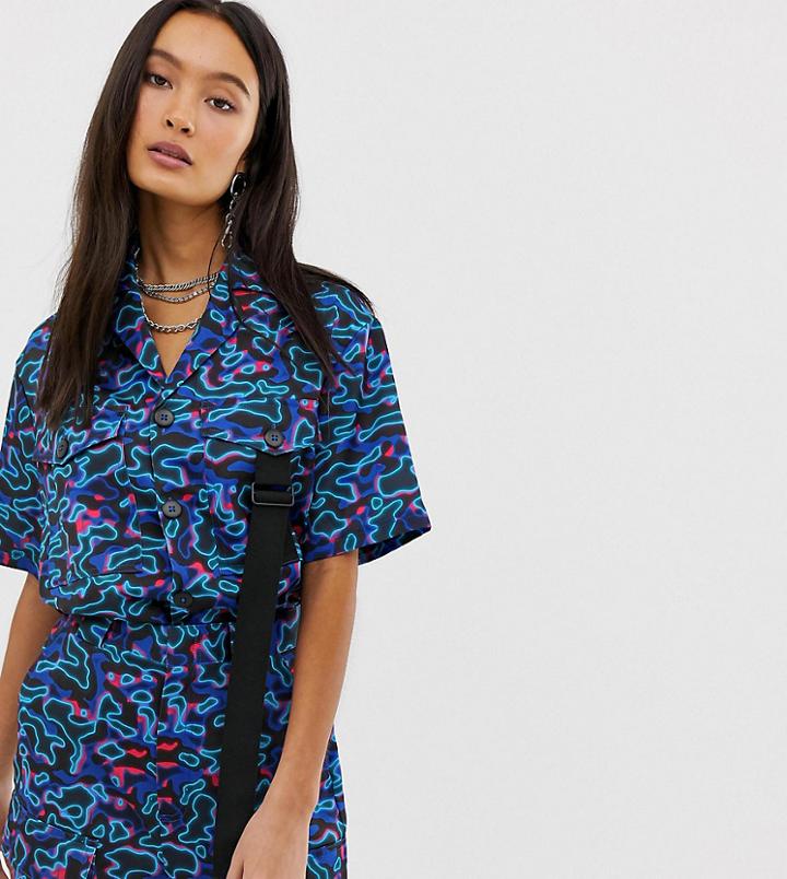 Collusion Utility Satin Revere Shirt In Print-multi