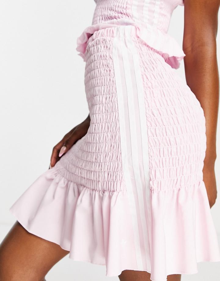Adidas Originals 3-stripe Smocked Skirt In Pink