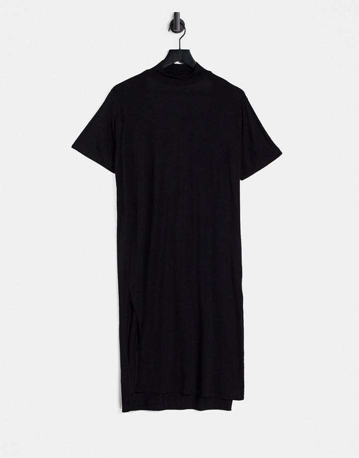 I Saw It First High Neck V-back Midi Dress In Black