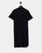 I Saw It First High Neck V-back Midi Dress In Black