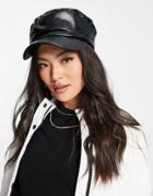 Svnx Pu Leather Chain Bakerboy Hat In Black