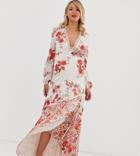 Hope & Ivy Maternity Wrap From Panel Floral Print Maxi Dress In Red - Red