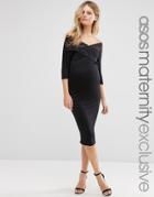 Asos Maternity Lace Off Shoulder Bodycon Dress - Black