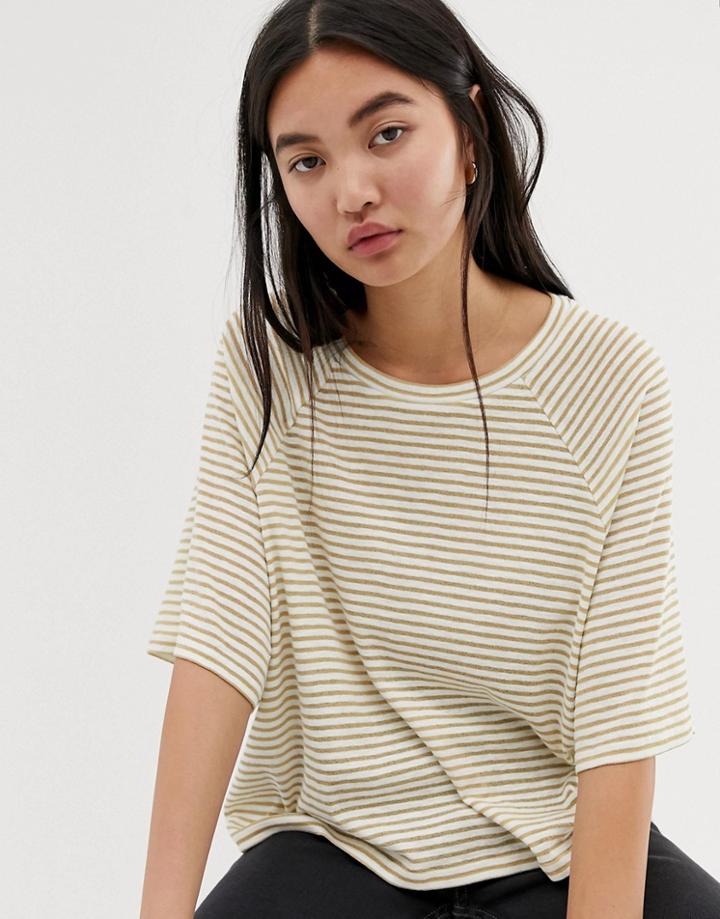 Weekday Base Boxy T-shirt In Beige And White Stripes - Multi