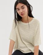 Weekday Base Boxy T-shirt In Beige And White Stripes - Multi