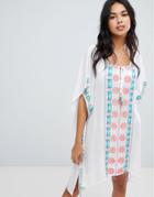 Anmol Oversized Beach Caftan With Embroidered Front - Cream