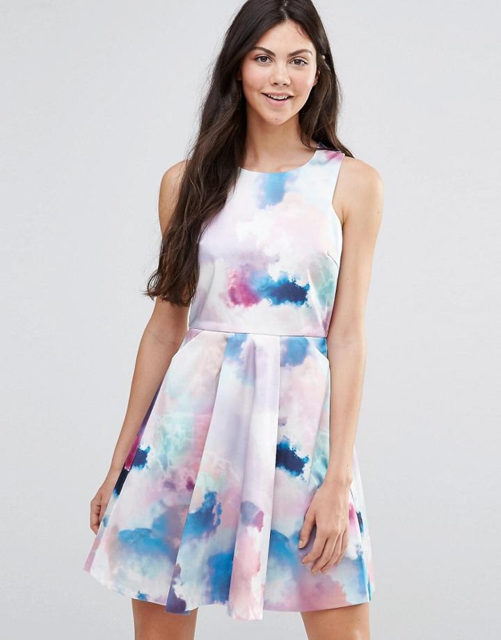 Yumi Cloud Print Skater Dress - Multi