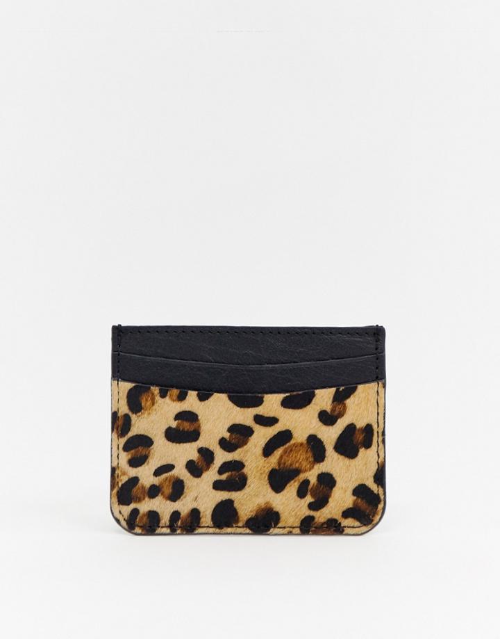 Urbancode Leather Card Holder In Leopard - Brown