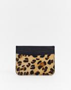 Urbancode Leather Card Holder In Leopard - Brown