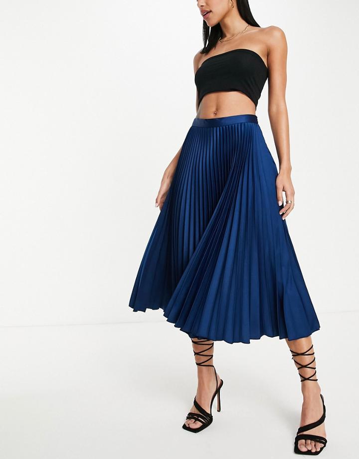 Closet London Pleated Midi Skirt In Navy