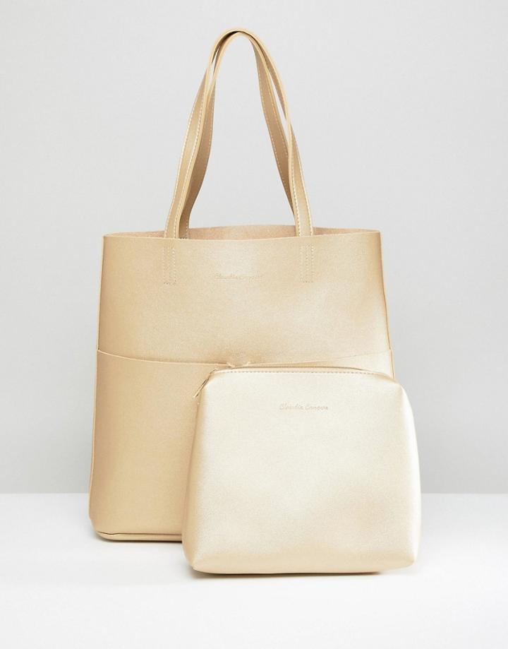 Claudia Canova Unlined Two Pocket Tote Bag - Gold