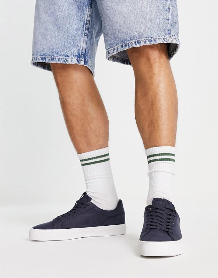 Pull & Bear Lace Up Sneakers In Navy