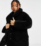 Asos Design Petite Velour Look Puffer Jacket In Black