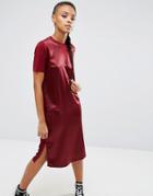 Asos Satin Front T-shirt Midi Dress - Red