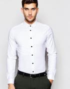 Asos Skinny Oxford Shirt In White With Contrast Buttons And Long Sleeves - White