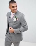 Asos Wedding Skinny Suit Jacket In 100% Silk Textured Gray - Gray
