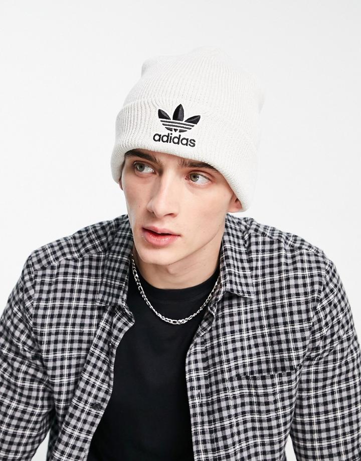 Adidas Originals Trefoil Logo Beanie In Off White