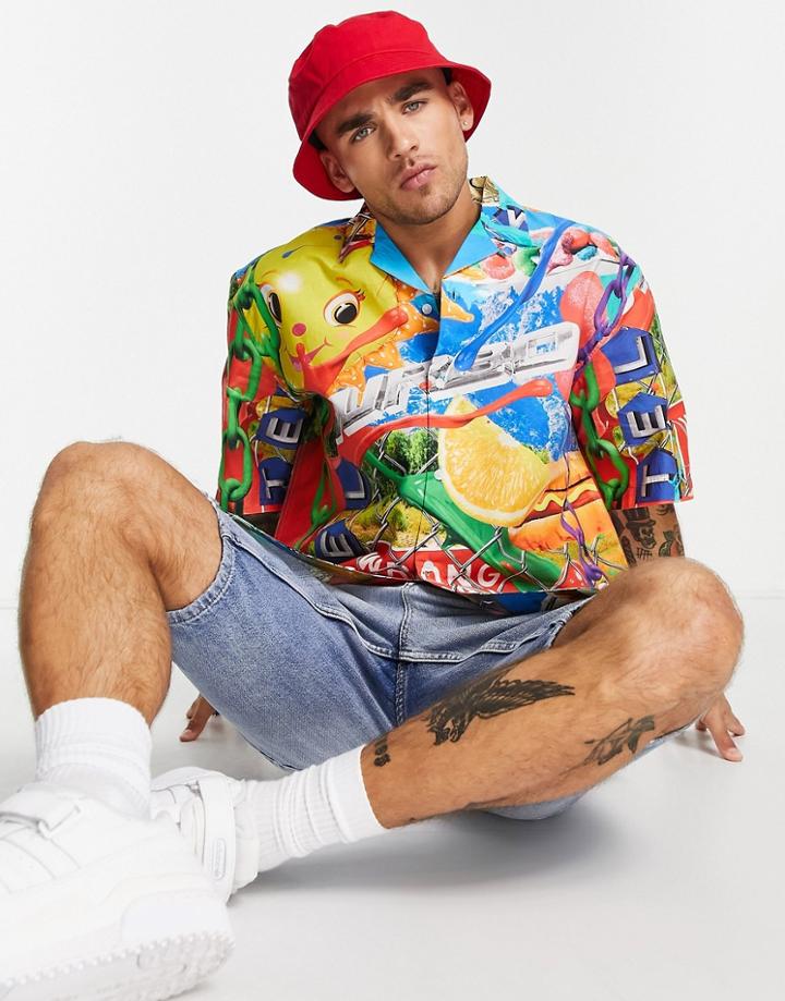 Topman Oversized Camp Collar Shirt In Fairground Placement Print-multi