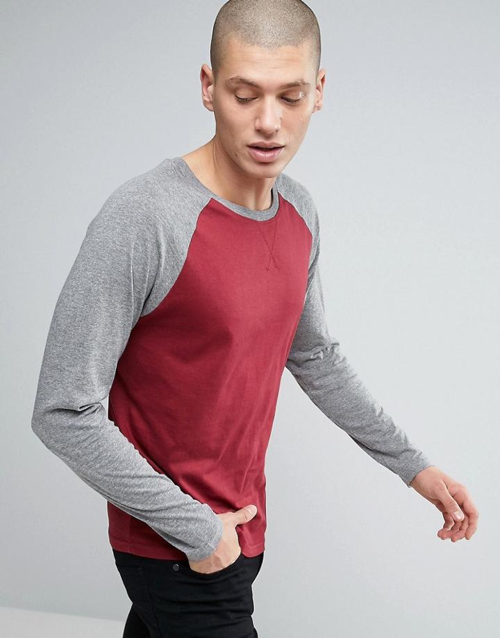 Brave Soul Long Sleeve Contrast Raglan T-shirt - Red