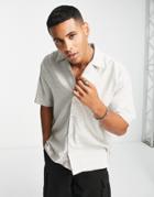 Only & Sons Oversize Camp Collar Shirt In Beige Space Dye-neutral
